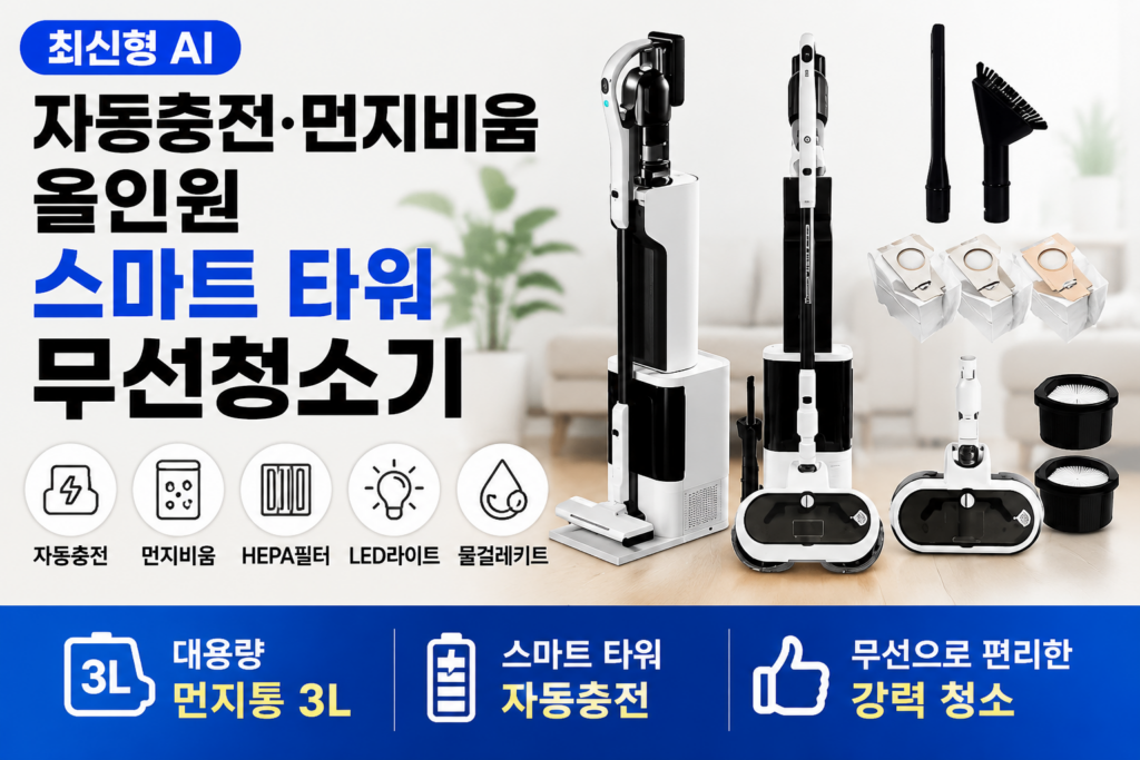 최신형 차이슨 AI 자동 충전 먼지 비움 올인원 스마트 타워 무선청소기 제품 이미지