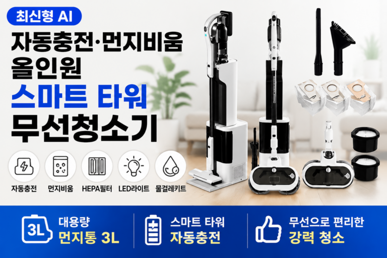 최신형 차이슨 AI 자동 충전 먼지 비움 올인원 스마트 타워 무선청소기