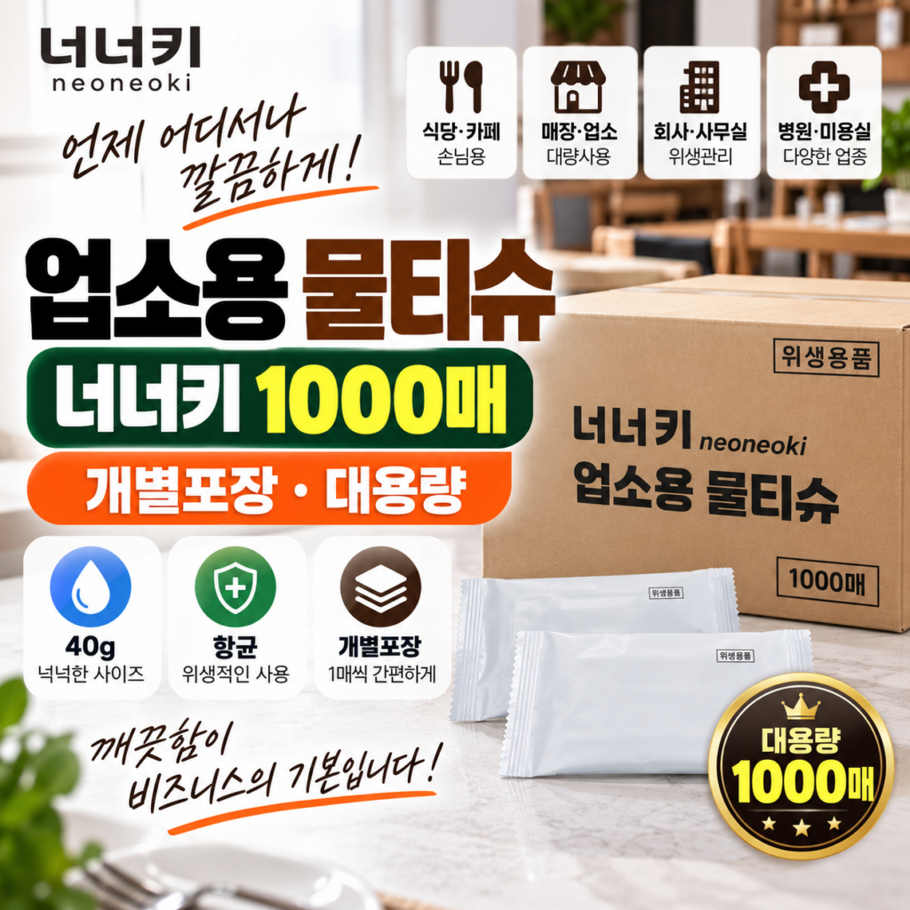 너너키 업소용 물티슈 1000매 개별포장 대용량 일회용 무지 물티슈 40g 제품 이미지
