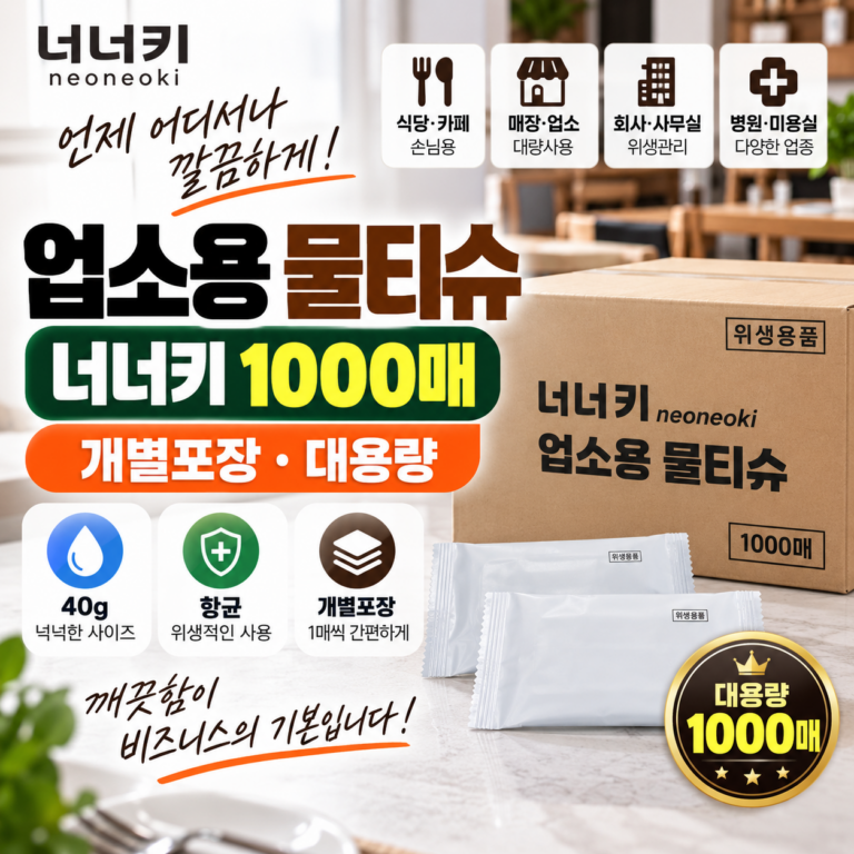너너키 업소용 물티슈 1000매 개별포장 대용량 일회용 무지 물티슈 40g