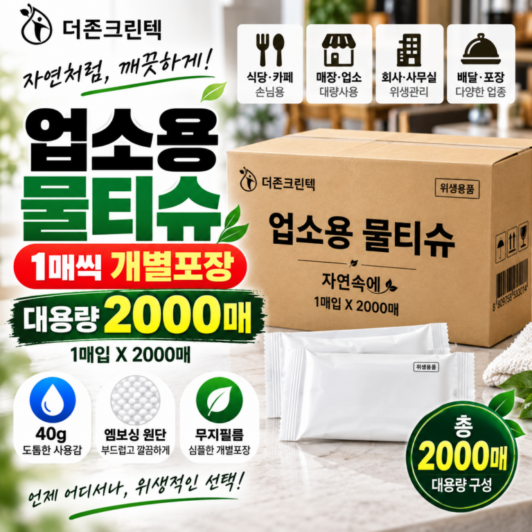 업소용 물티슈 자연속에 개별포장 엠보원단 1매입 2000매 대용량 더존크린텍