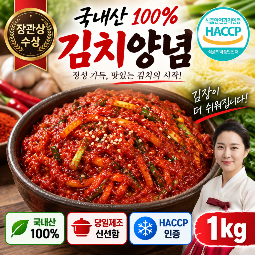 국내산 김치양념 1kg 당일제조 HACCP 인증 장관상수상 김장 양념 제품 이미지