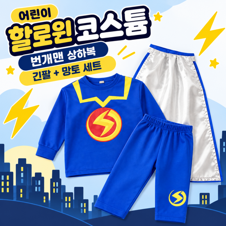 번개맨 아동용 데일리 긴팔 상하복 망토 세트 어린이 할로윈 코스튬 의상